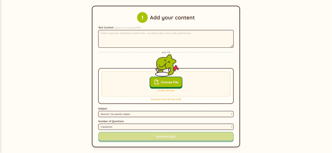 PDF upload interface